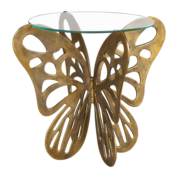 Motyl Glass and Aluminum Gold Round Accent Table