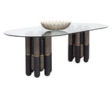 94.5" Yanna Glass Topped Wooden Oval Dining Table