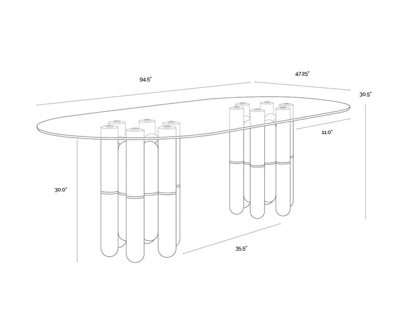 94.5" Yanna Glass Topped Wooden Oval Dining Table