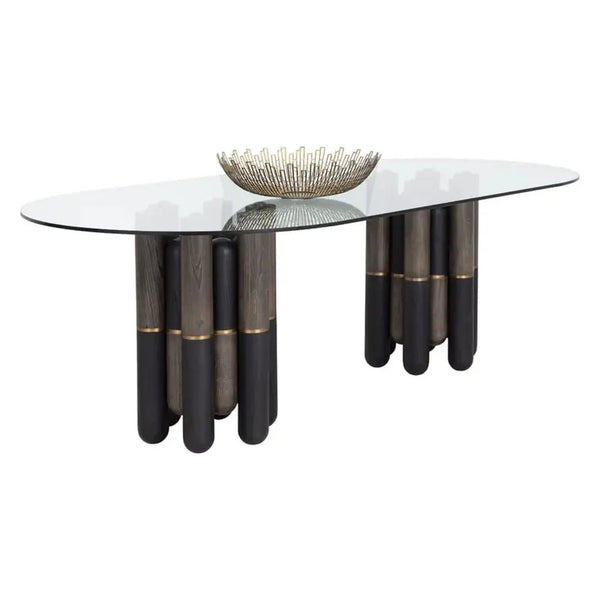 94.5" Yanna Glass Top Oval Dining Table - LOOMLAN - SUNPAN - Dining Tables