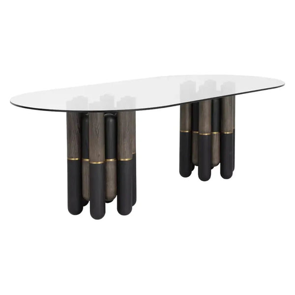 94.5" Yanna Glass Top Oval Dining Table - LOOMLAN - SUNPAN - Dining Tables