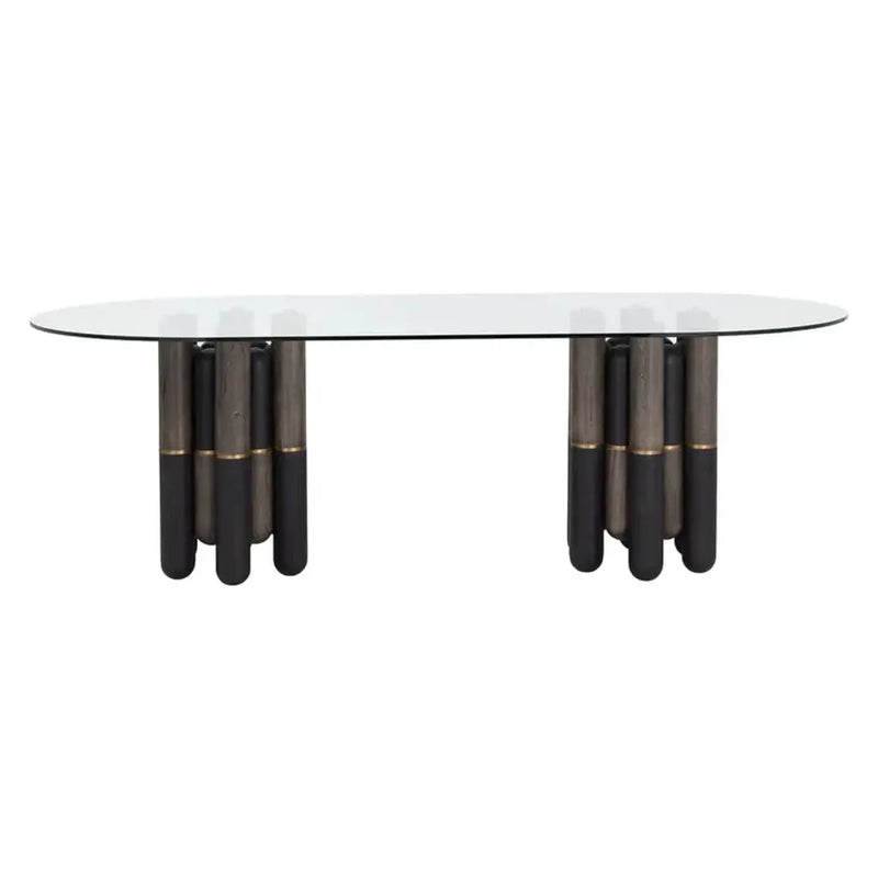 94.5" Yanna Glass Top Oval Dining Table-Dining Tables-SUNPAN-LOOMLAN