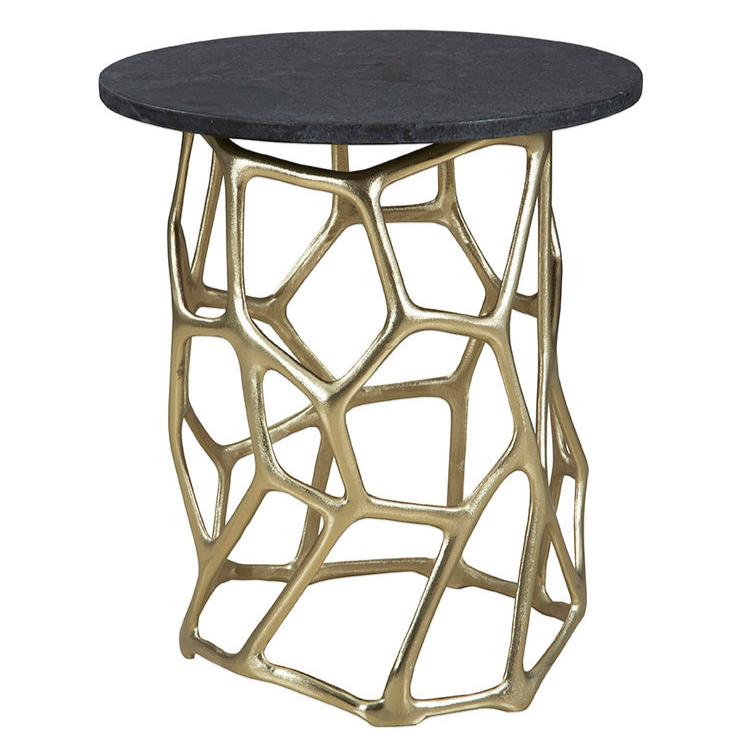 Short Ariel Dark Granite Topped Round End Table