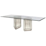96" Glass Top Mirrored Double Pedestal Dining Table Dining Tables LOOMLAN By Bassett Mirror