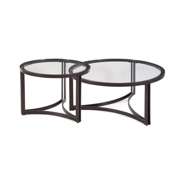 Trucco Metal and Clear Glass Black Round Nesting Cocktail Table