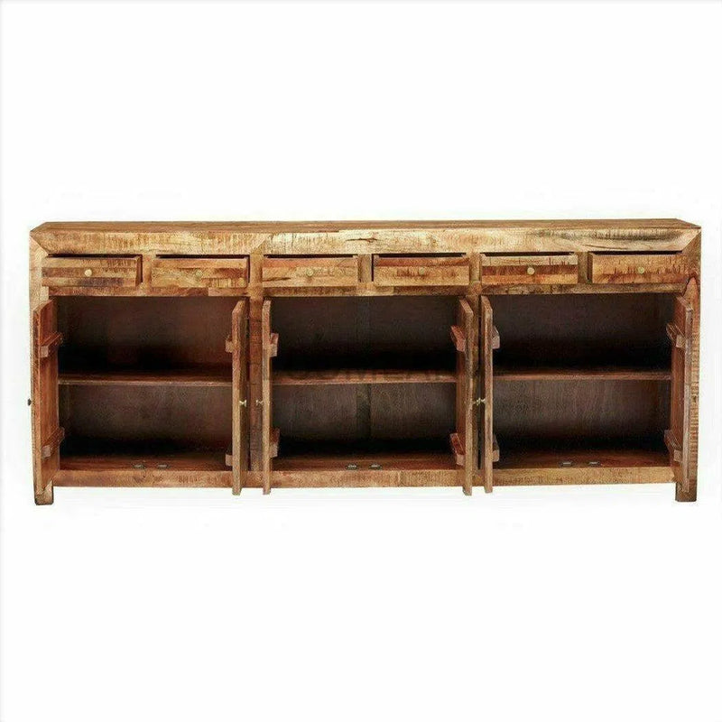 97" Jumbo Rustic Wood Sideboard Buffet Handmade Sunburst Sideboards LOOMLAN By LOOMLAN