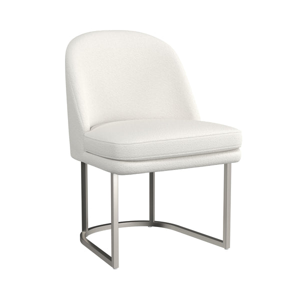 Pearl Metal and Polyester Fabric White Armless Dining Chair