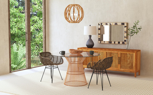 Ryanne Metal and Rattan Brown Dining Arm Chair