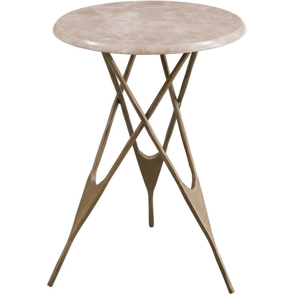 Leila Iron and Marble Brown Round Accent Table