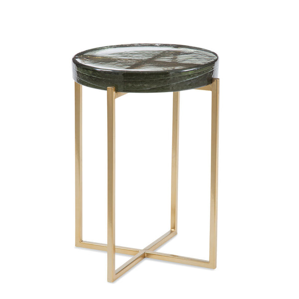 Marilee Metal and Cast Glass Gold Round Accent Table