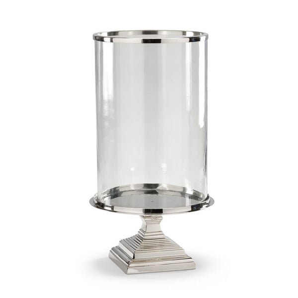 Square Base Hurricane Silver Candleholder