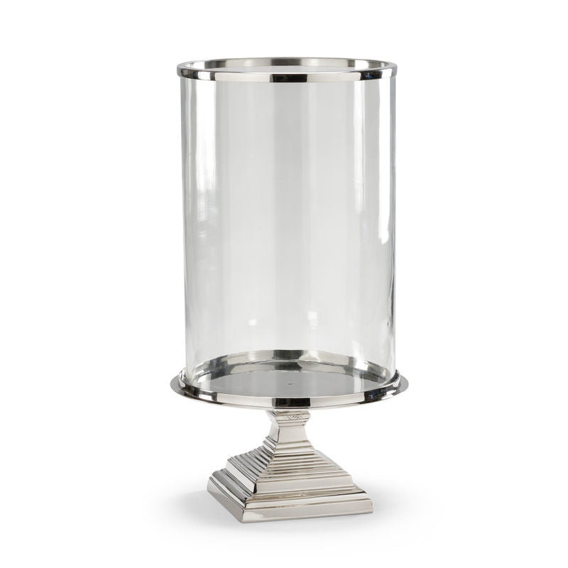 Square Base Hurricane Silver Candleholder