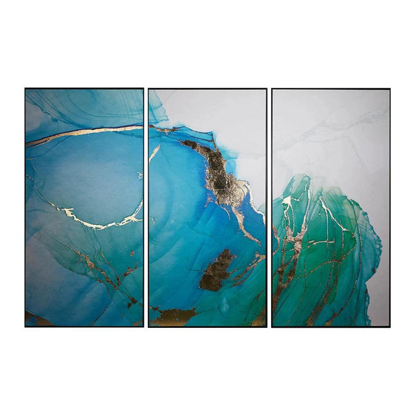 Blue Lagoon Set Of 3 Luxe Art With Gold Leaf Accents