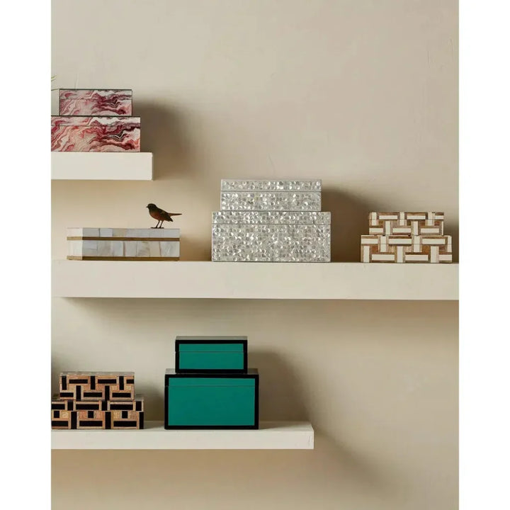 Aarna Composite and Wood Cream Box 2PC - LOOMLAN - Currey & Co - Boxes & Bowls