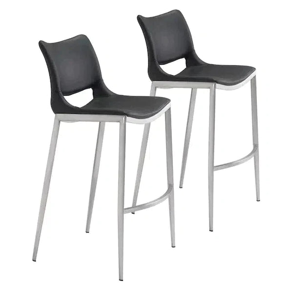 Ace Bar Chair (Set of 2) Black & Silver Bar Stools LOOMLAN By Zuo Modern