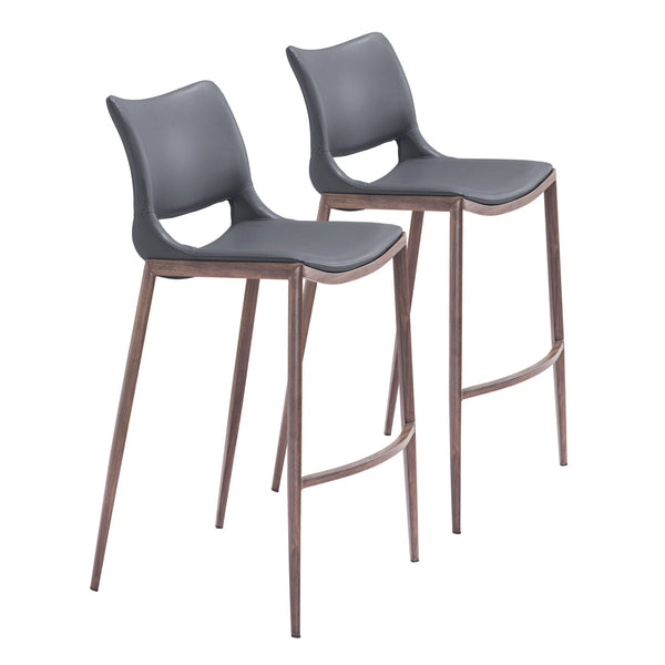 Ace Bar Chair (Set of 2) Dark Gray & Walnut Bar Stools LOOMLAN By Zuo Modern
