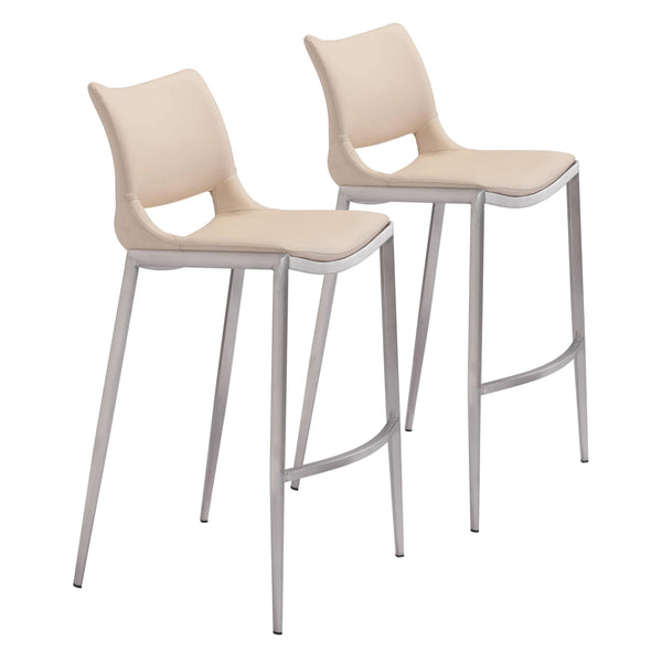 Ace Bar Chair (Set of 2) Light Pink & Silver Bar Stools LOOMLAN By Zuo Modern