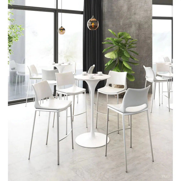 Ace Bar Chair (Set of 2) White & Silver Bar Stools LOOMLAN By Zuo Modern