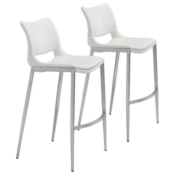 Ace Bar Chair (Set of 2) White & Silver Bar Stools LOOMLAN By Zuo Modern