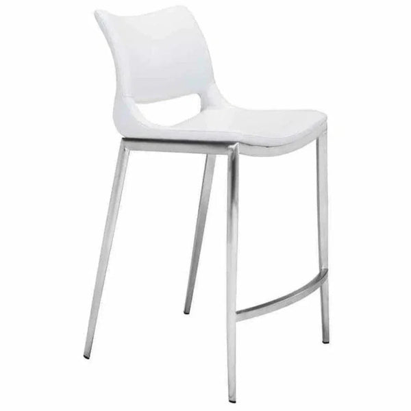 Ace Counter Chair (Set of 2) White & Silver - LOOMLAN - Zuo Modern - Counter Stools