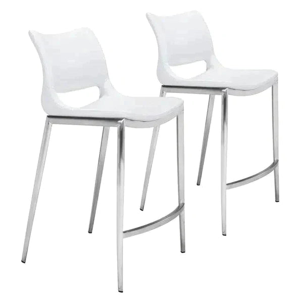 Ace Counter Chair (Set of 2) White & Silver Counter Stools LOOMLAN By Zuo Modern