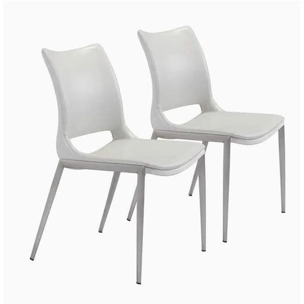 Ace Dining Chair (Set of 2) White & Silver Dining Chairs LOOMLAN By Zuo Modern