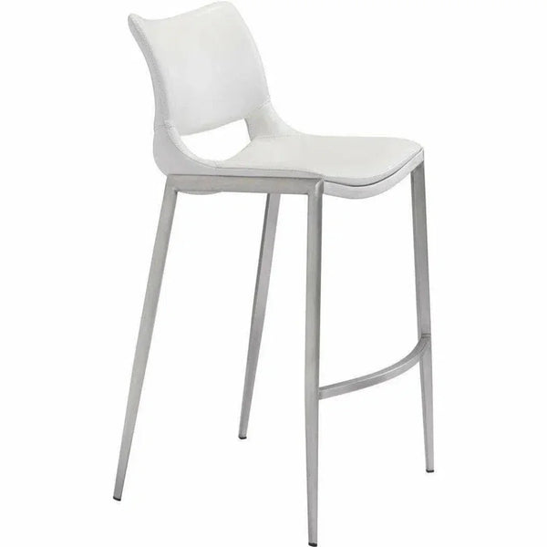 Ace White & Silver Bar Chair (Set of 2) - LOOMLAN - Zuo Modern - Bar Stools