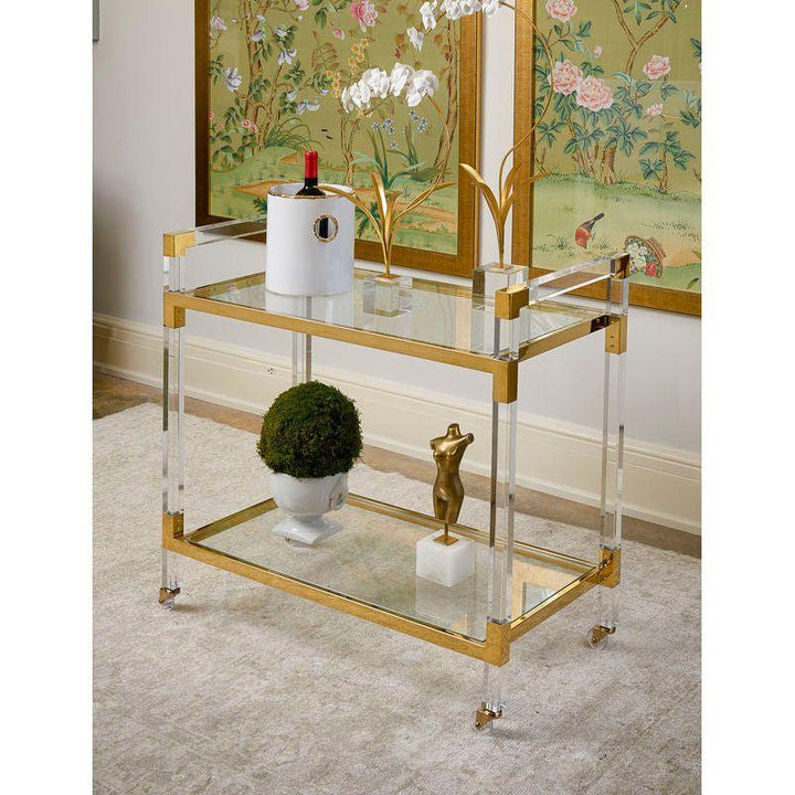 Acrylic Brass Frame Bar Cart-Home Bar Carts-Chelsea House-LOOMLAN