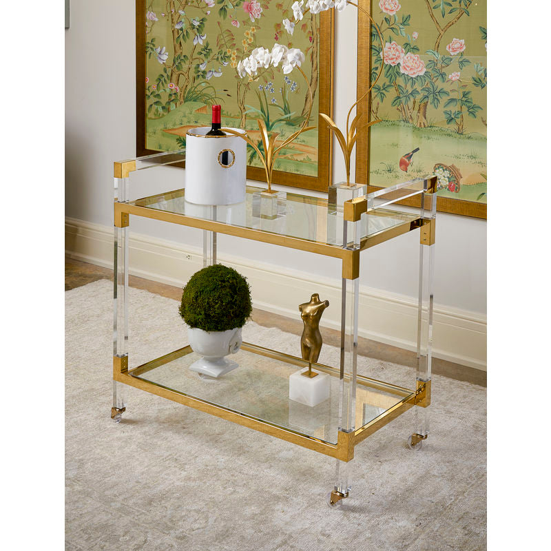 Acrylic Brass Frame Bar Cart-Home Bar Carts-Chelsea House-LOOMLAN