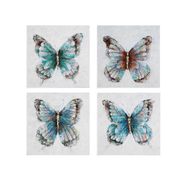 Acrylic Painted Metallic Butterflies Canvas Art 4PC