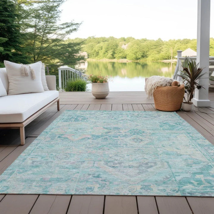 Aelain Teal Washable Indoor - Outdoor Rug - LOOMLAN - LOOMLAN Rugs - Outdoor Rugs