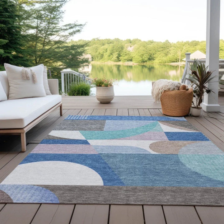 Aeleth Blue Washable Indoor - Outdoor Rug - LOOMLAN - LOOMLAN Rugs - Outdoor Rugs