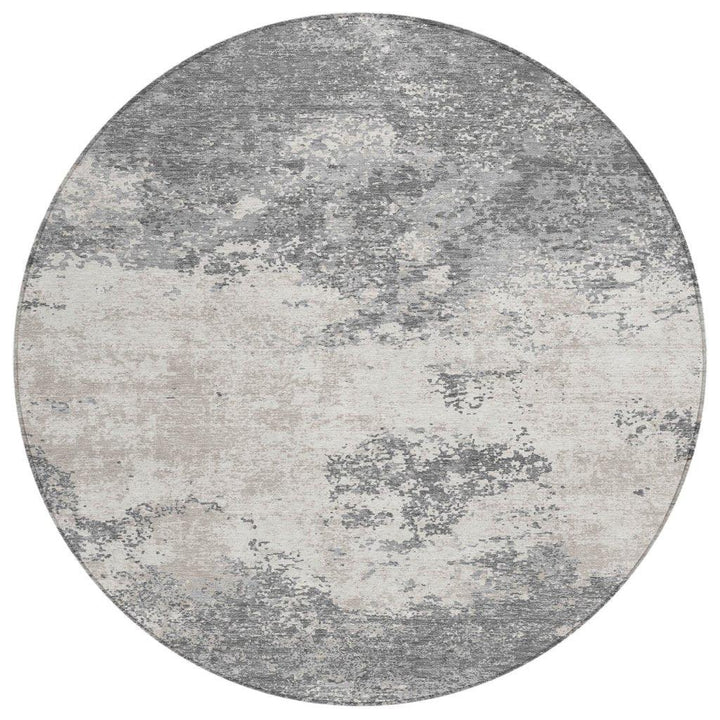 Aera Gray Washable Indoor-Outdoor Rug-Outdoor Rugs-LOOMLAN Rugs-8' x 8'-LOOMLAN