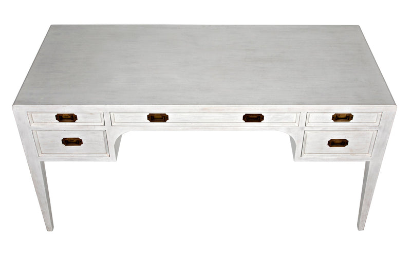 Africa Desk, White Wash Writing Table With Drawers-Home Office Desks-Noir-LOOMLAN
