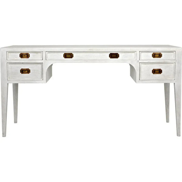 Africa With Drawers Wooden Desk-Home Office Desks-Noir-White-LOOMLAN