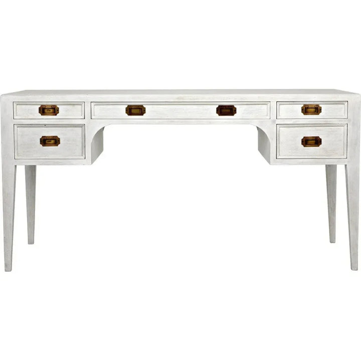 Africa With Drawers Wooden Desk-Home Office Desks-Noir-White-LOOMLAN