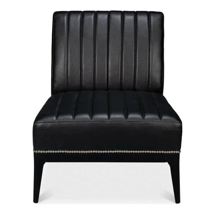 Agave Leather Black Armless Slipper Chair - LOOMLAN - Sarreid - Accent Chairs