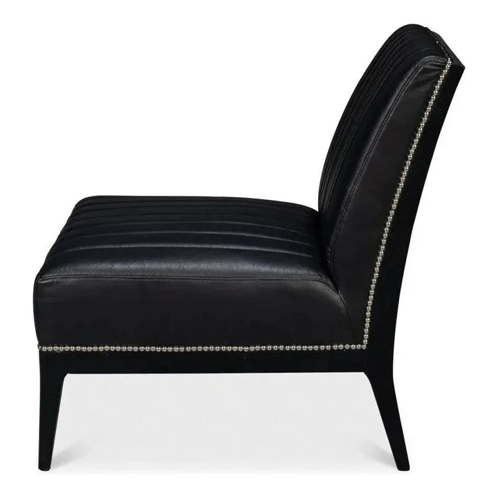 Agave Leather Black Armless Slipper Chair - LOOMLAN - Sarreid - Accent Chairs