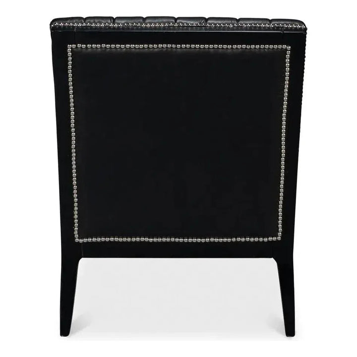Agave Leather Black Armless Slipper Chair - LOOMLAN - Sarreid - Accent Chairs