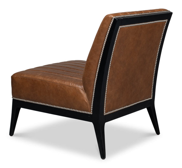 Agave Slipper Accent Chair In Distilled Leather-Accent Chairs-Sarreid-LOOMLAN