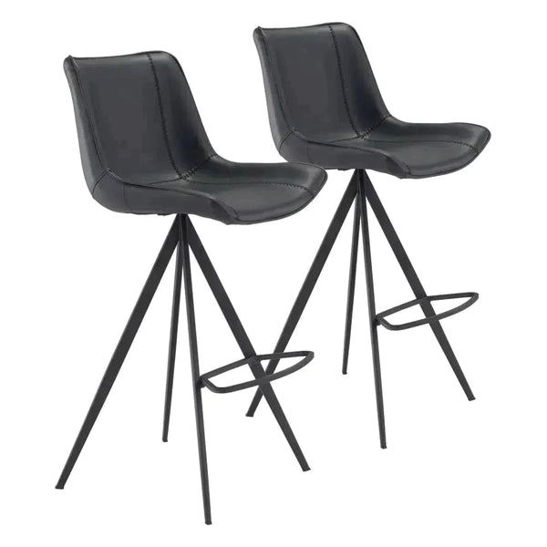 Aki Bar Chair (Set of 2) Black Bar Stools LOOMLAN By Zuo Modern