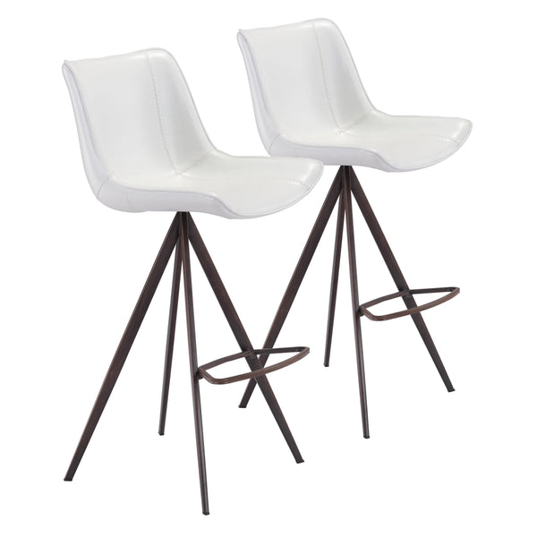 Aki Bar Chair (Set of 2) White & Walnut Bar Stools LOOMLAN By Zuo Modern