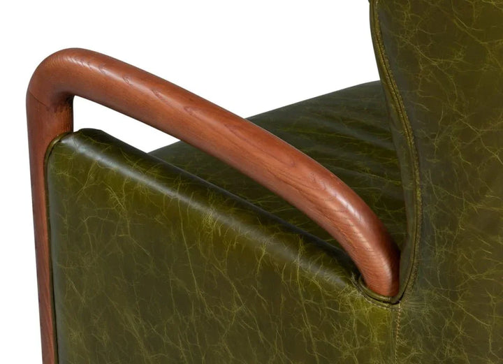 Alastair Britain Green Leather Chair - LOOMLAN - Sarreid - Club Chairs