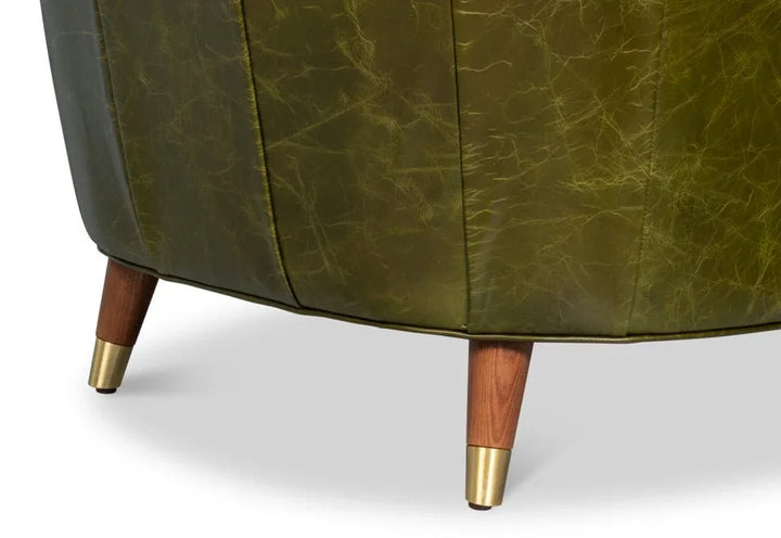 Alastair Britain Green Leather Chair - LOOMLAN - Sarreid - Club Chairs