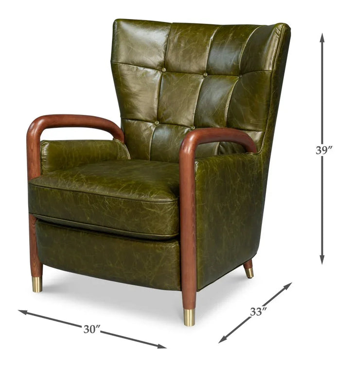 Alastair Britain Green Leather Chair - LOOMLAN - Sarreid - Club Chairs