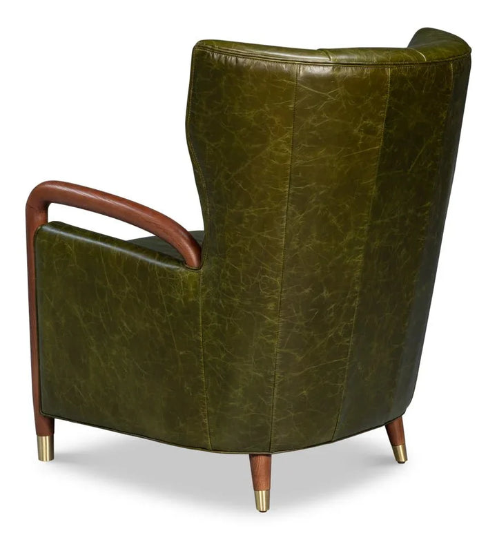 Alastair Britain Green Leather Chair - LOOMLAN - Sarreid - Club Chairs