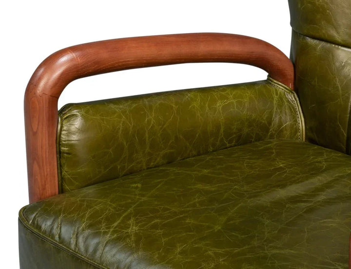 Alastair Britain Green Leather Chair - LOOMLAN - Sarreid - Club Chairs