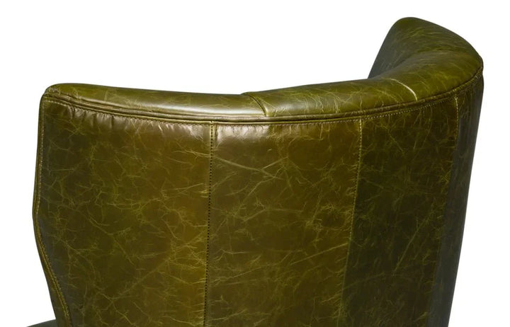 Alastair Britain Green Leather Chair - LOOMLAN - Sarreid - Club Chairs