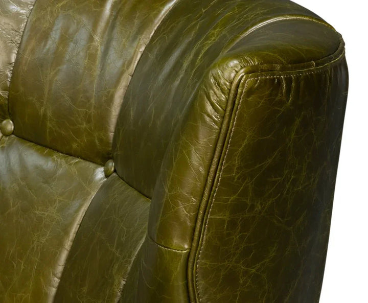 Alastair Britain Green Leather Chair - LOOMLAN - Sarreid - Club Chairs