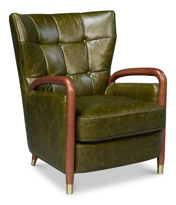 Alastair Britain Green Leather Chair - LOOMLAN - Sarreid - Club Chairs